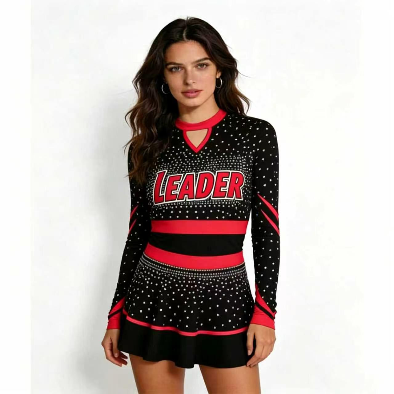 Women'S Red Formal Wear - Costume da Cheerleader con Strass Scintillanti