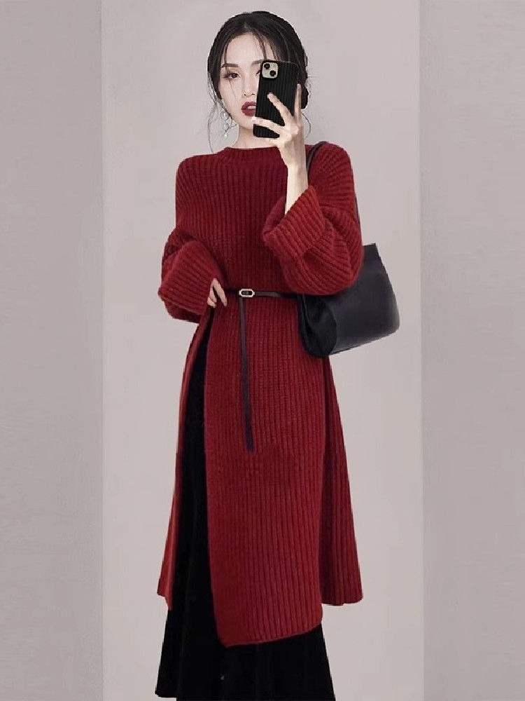 Women'S Red Formal Wear - Abito Elegante in Maglia Rossa per