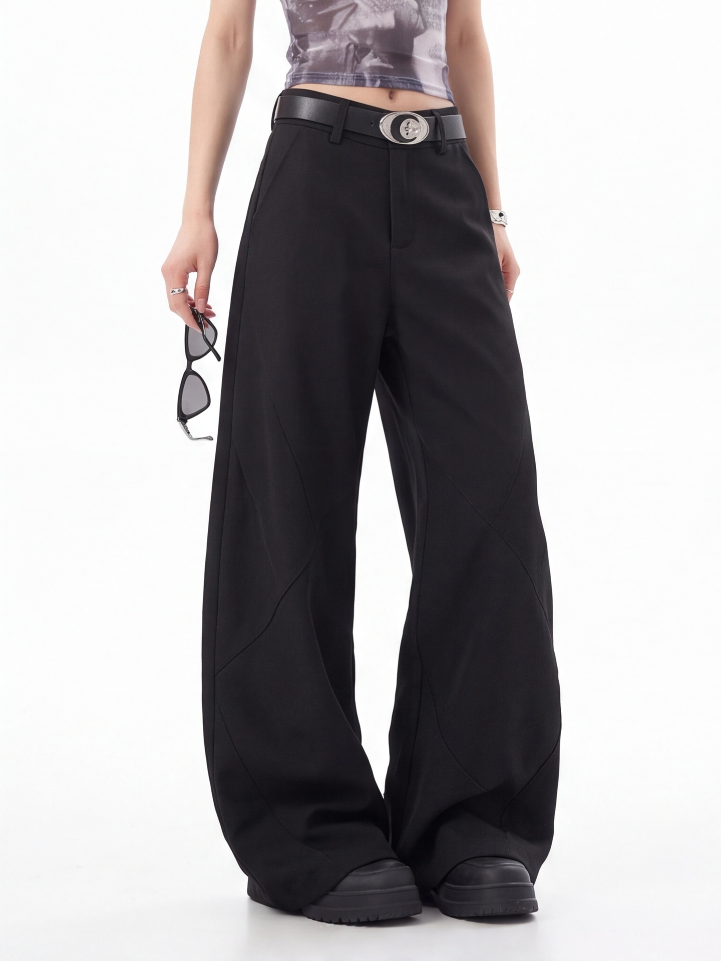 Tailored Trouser Wide - Pantaloni Neri a Vita Alta per